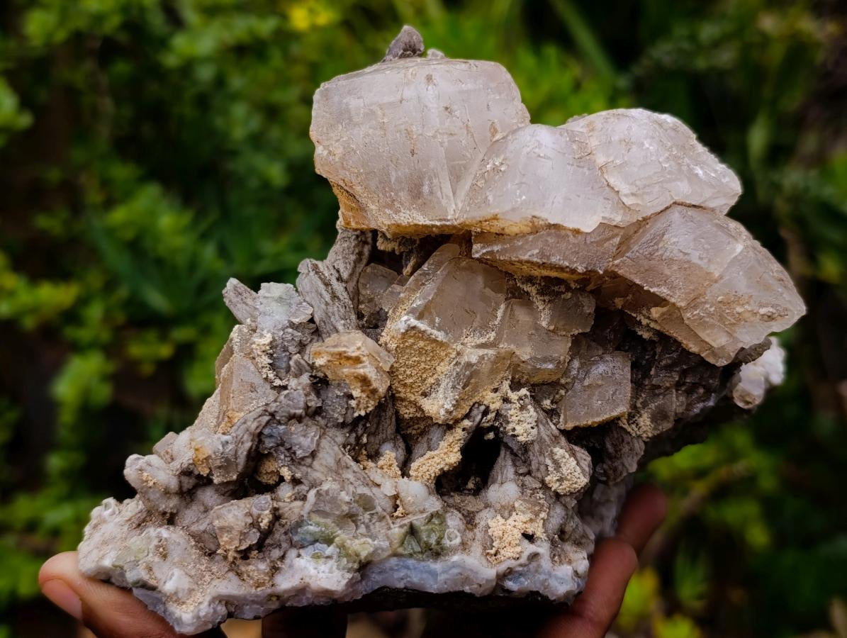 Natural Stacked Rhombohedral Calcite Clusters with Phosphorus Aragonite x 2 From Albert's Mountain, Lesotho