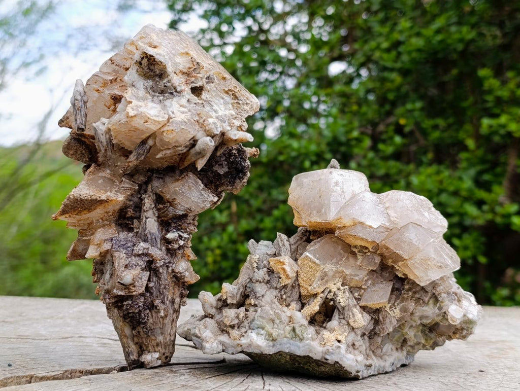 Natural Stacked Rhombohedral Calcite Clusters with Phosphorus Aragonite x 2 From Albert's Mountain, Lesotho