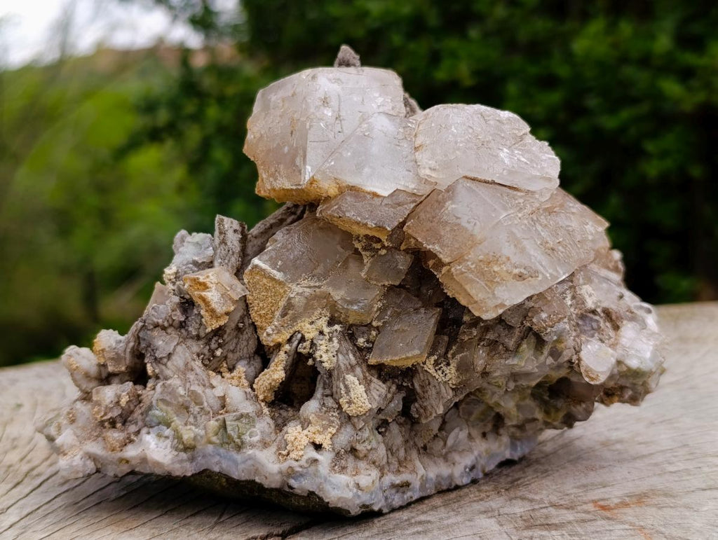 Natural Stacked Rhombohedral Calcite Clusters with Phosphorus Aragonite x 2 From Albert's Mountain, Lesotho