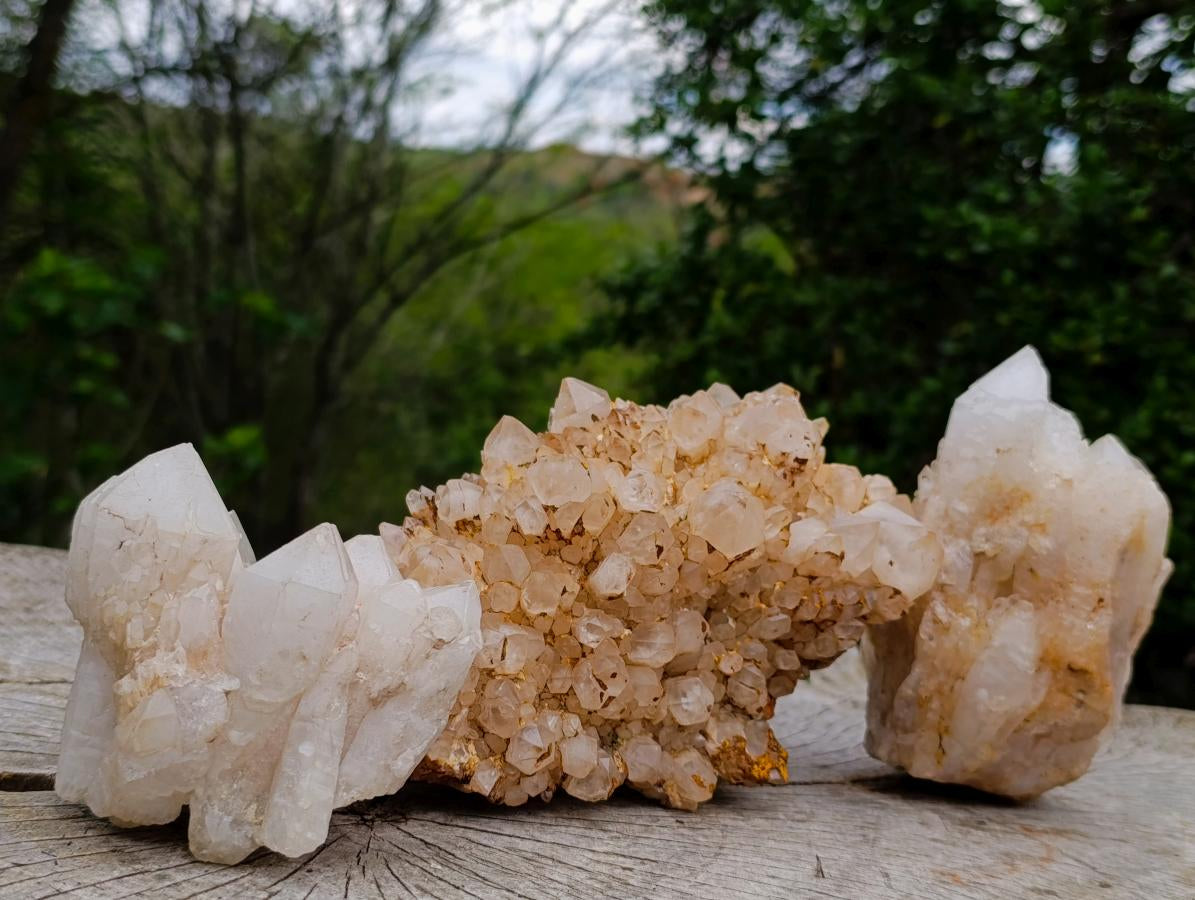 Natural Cascading "Anananas" Candle Quartz Clusters x 3 From Antsirabe, Madagascar