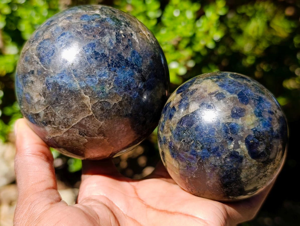 Polished Blue Iolite "Water Sapphire" Spheres x 2 From Madagascar