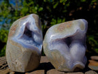 Polished and Natural Blue Lace Agate Standing Display Pieces x 2 From Nsanje, Malawi