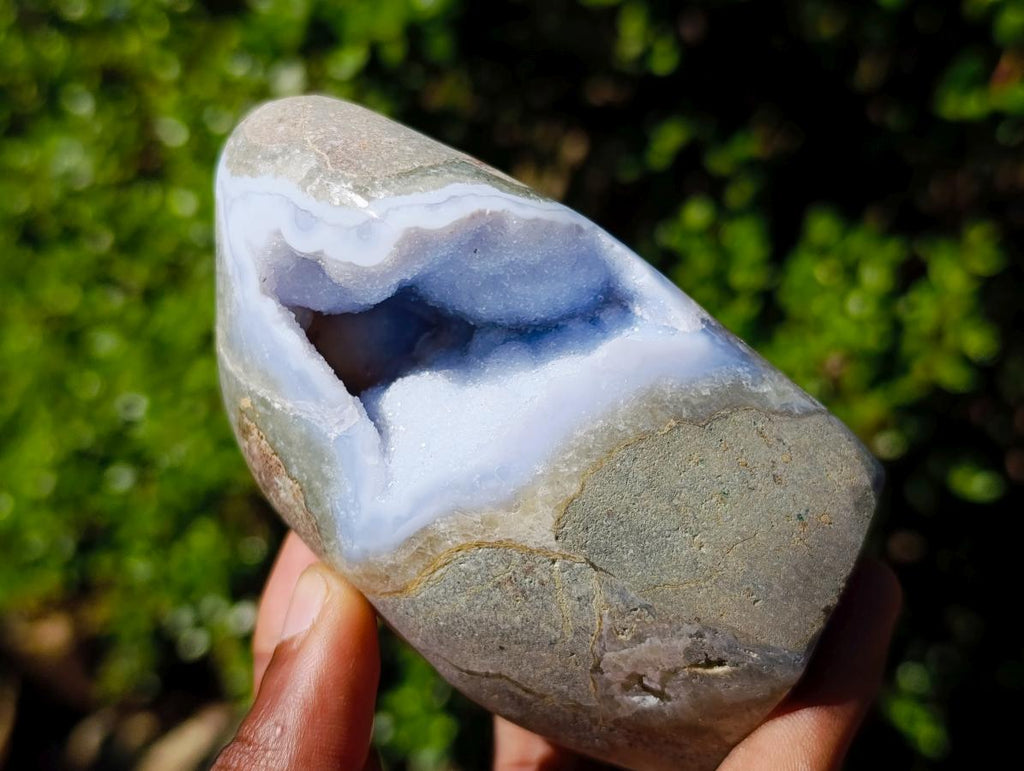 Polished and Natural Blue Lace Agate Standing Display Pieces x 2 From Nsanje, Malawi