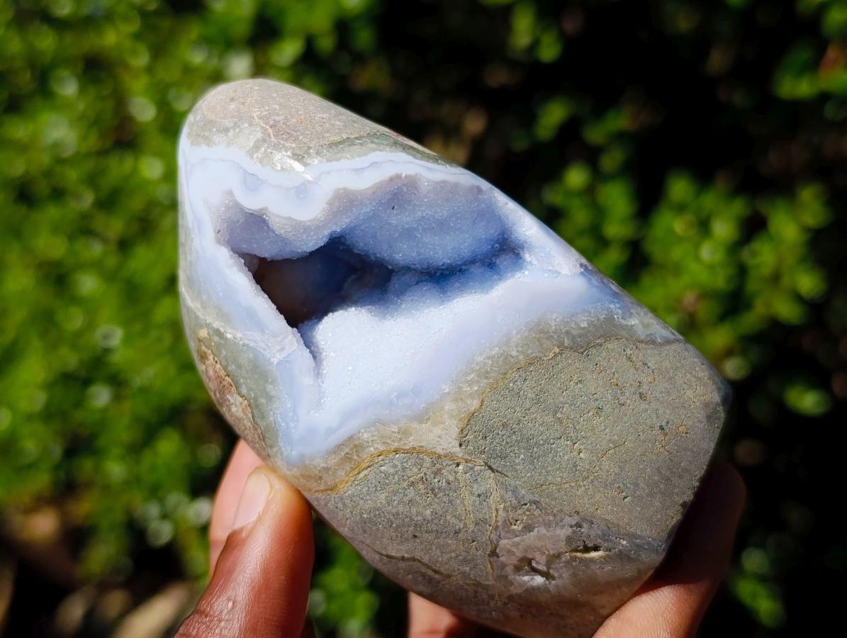 Polished and Natural Blue Lace Agate Standing Display Pieces x 2 From Nsanje, Malawi
