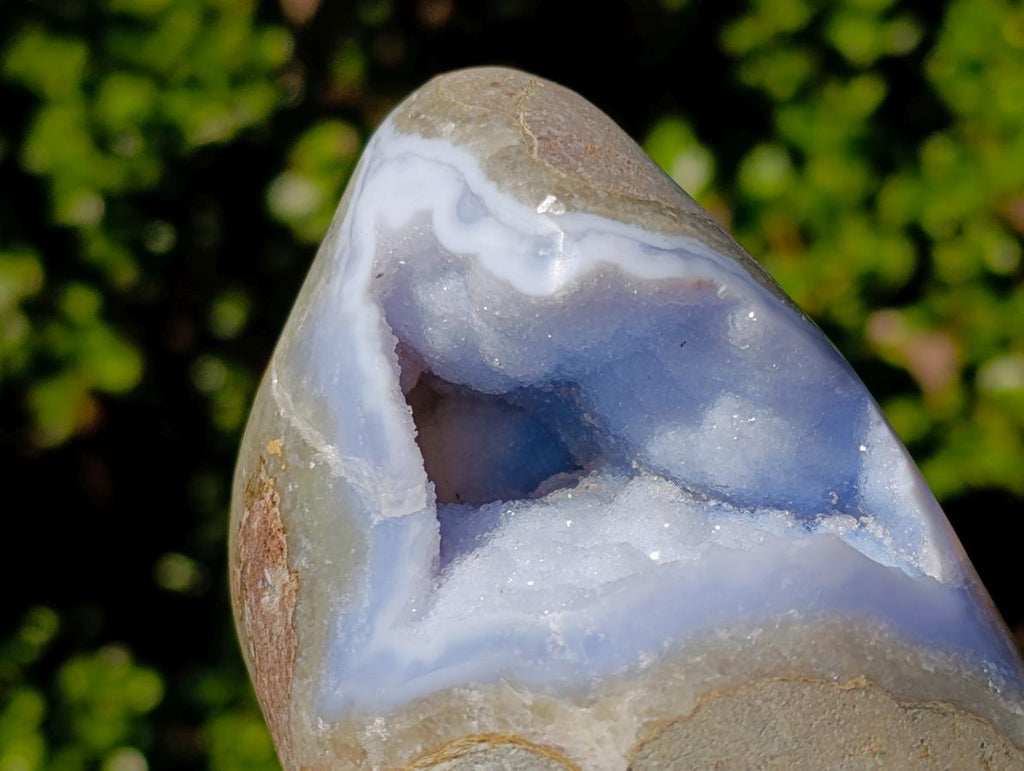 Polished and Natural Blue Lace Agate Standing Display Pieces x 2 From Nsanje, Malawi