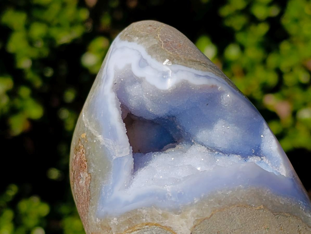 Polished and Natural Blue Lace Agate Standing Display Pieces x 2 From Nsanje, Malawi