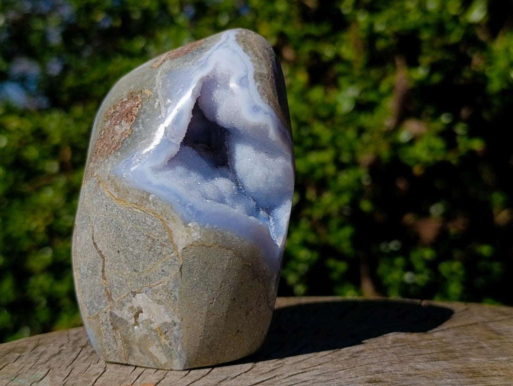 Polished and Natural Blue Lace Agate Standing Display Pieces x 2 From Nsanje, Malawi
