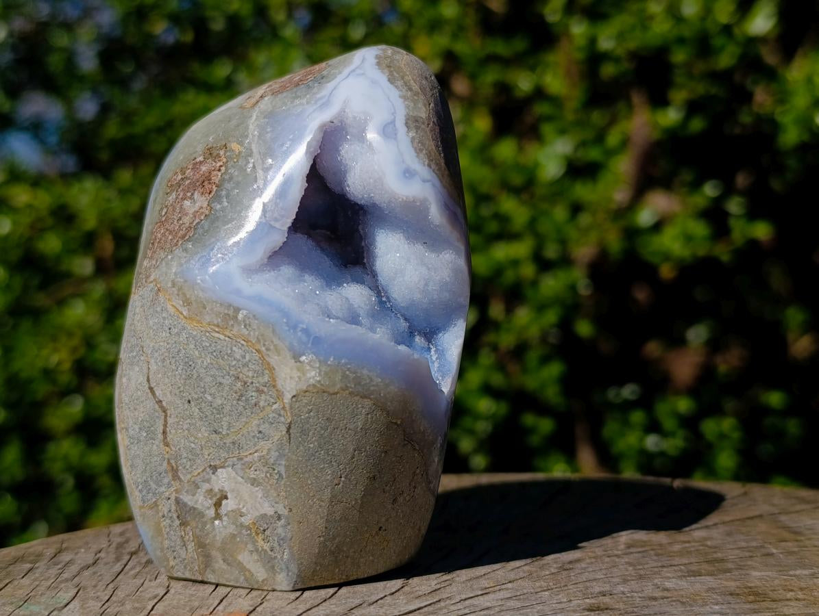Polished and Natural Blue Lace Agate Standing Display Pieces x 2 From Nsanje, Malawi