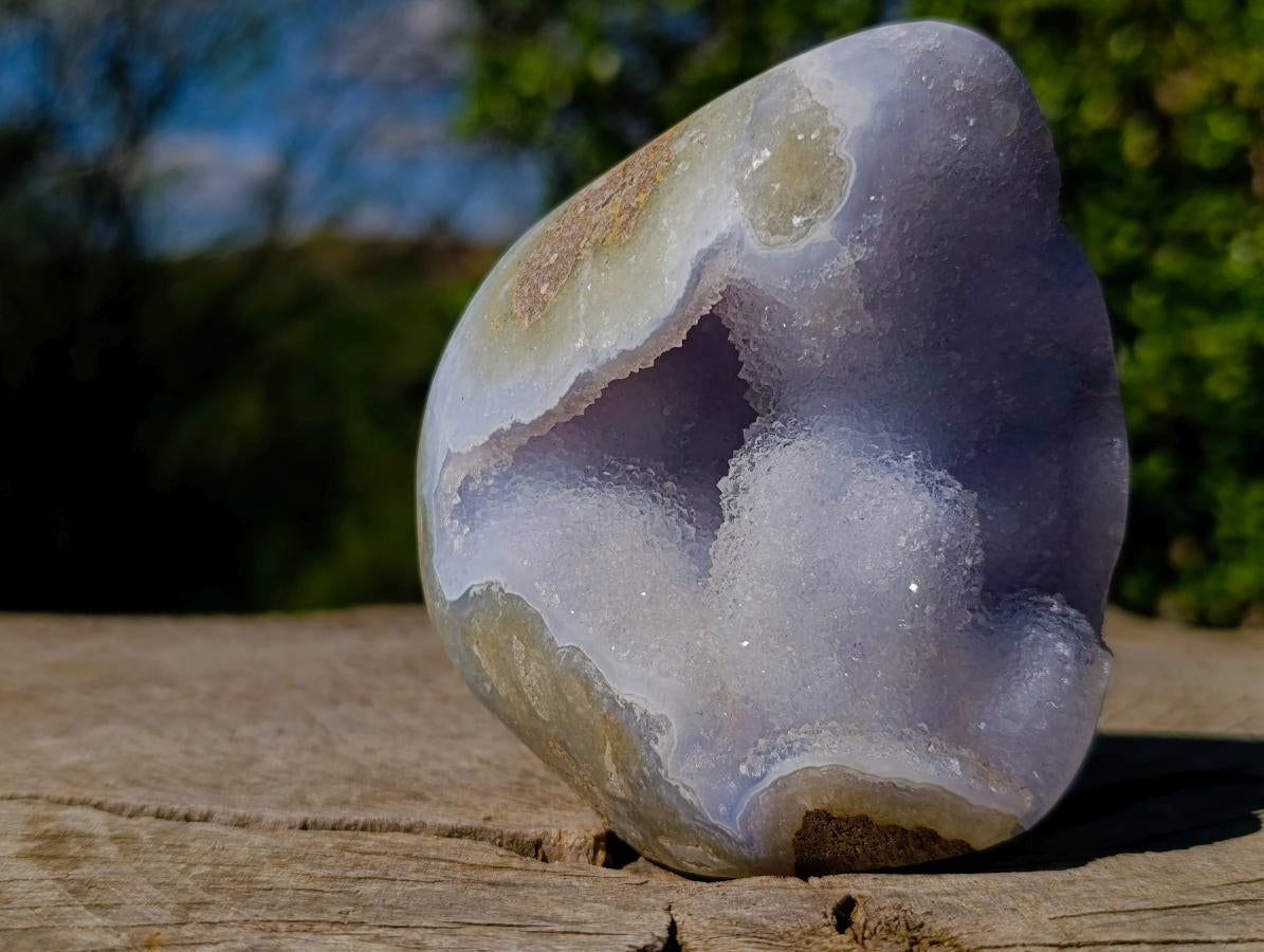Polished and Natural Blue Lace Agate Standing Display Pieces x 2 From Nsanje, Malawi