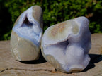 Polished and Natural Blue Lace Agate Standing Display Pieces x 2 From Nsanje, Malawi