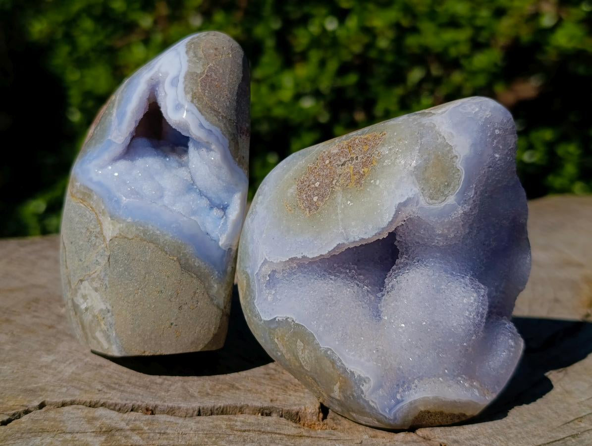 Polished and Natural Blue Lace Agate Standing Display Pieces x 2 From Nsanje, Malawi