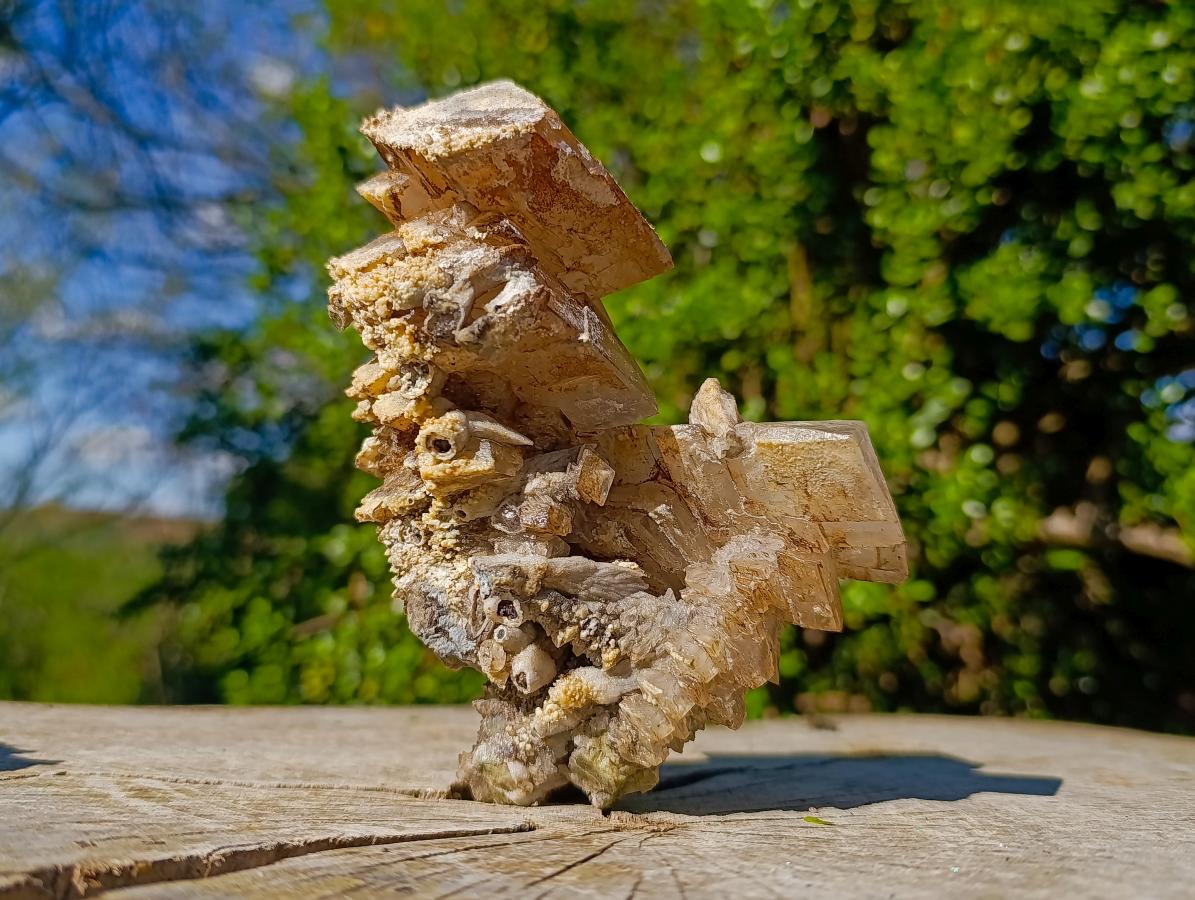Natural Large Stacked Rhombohedral Calcite Clusters with Phosphorus Aragonite x 2 From Albert's Mountain, Lesotho