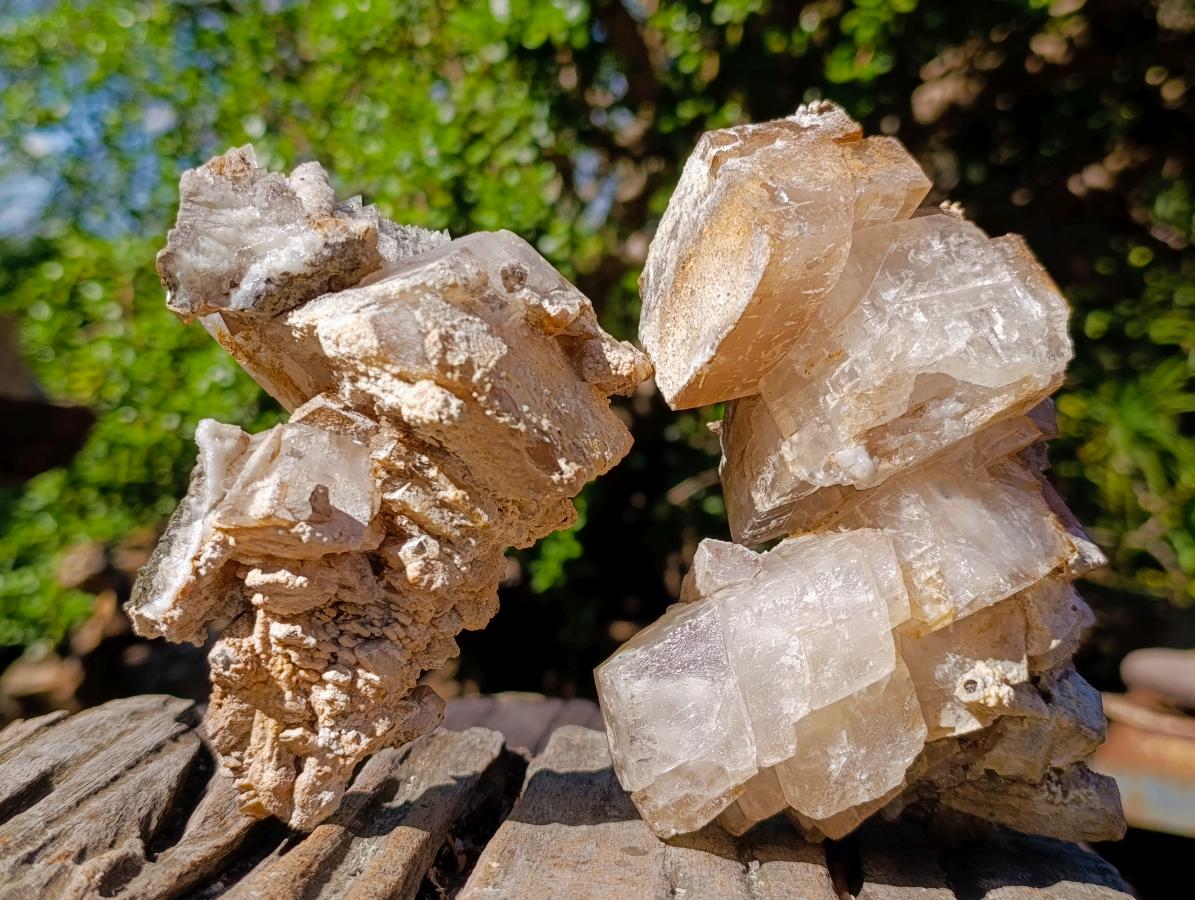 Natural Large Stacked Rhombohedral Calcite Clusters with Phosphorus Aragonite x 2 From Albert's Mountain, Lesotho