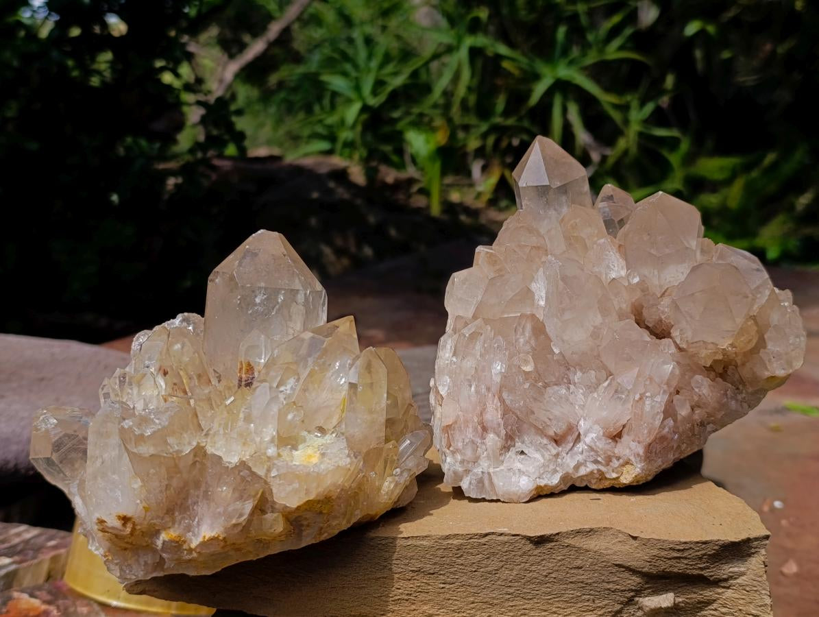 Natural Clear Smokey Pale Citrine Quartz Clusters x 2 From Luena, Congo