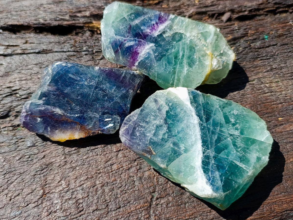 Polished One Side Watermelon Fluorite Slices x 6 From Uis, Namibia