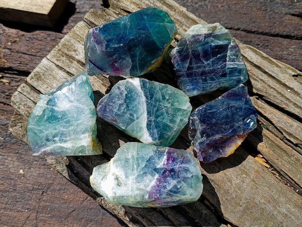 Polished One Side Watermelon Fluorite Slices x 6 From Uis, Namibia
