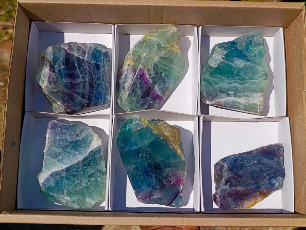 Polished One Side Watermelon Fluorite Slices x 6 From Uis, Namibia