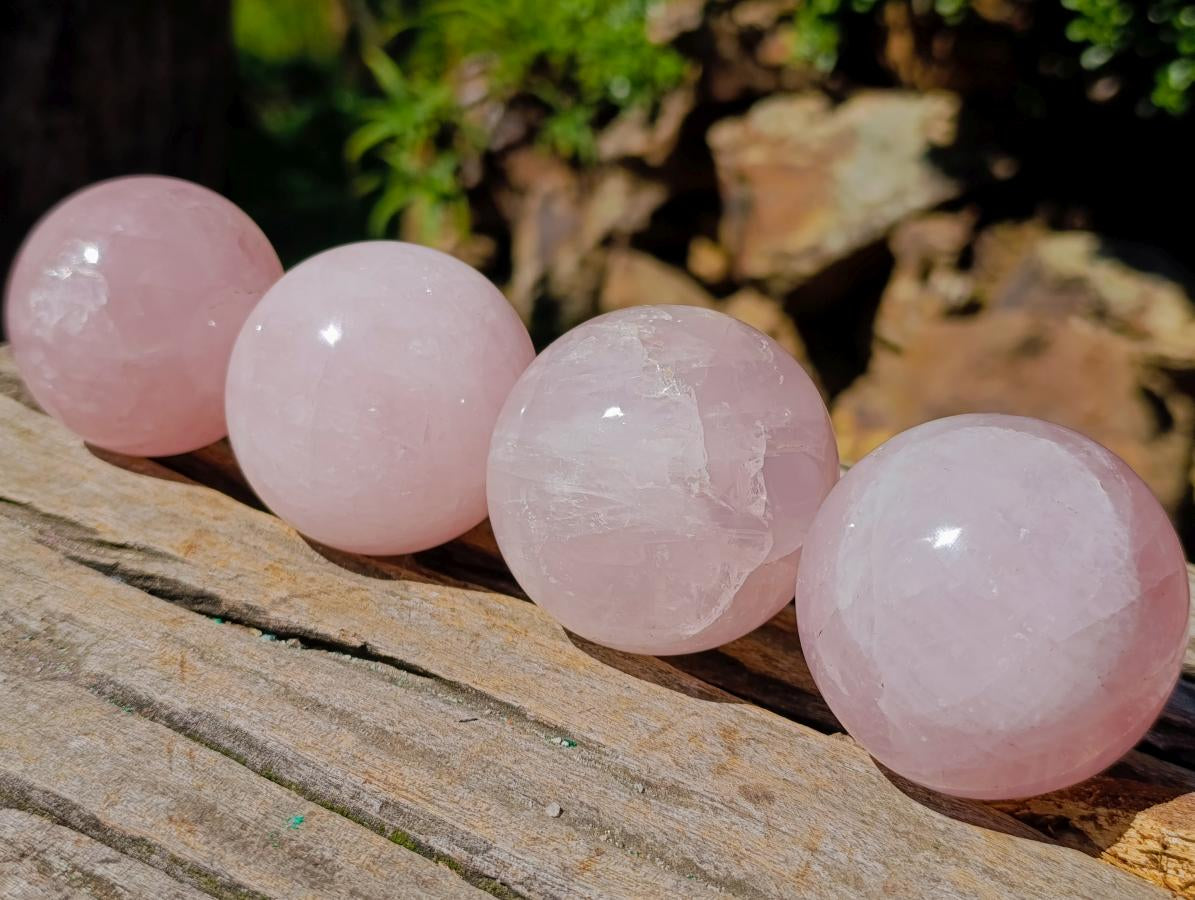Polished Gemmy Rose Quartz Spheres x 4 From Madagascar