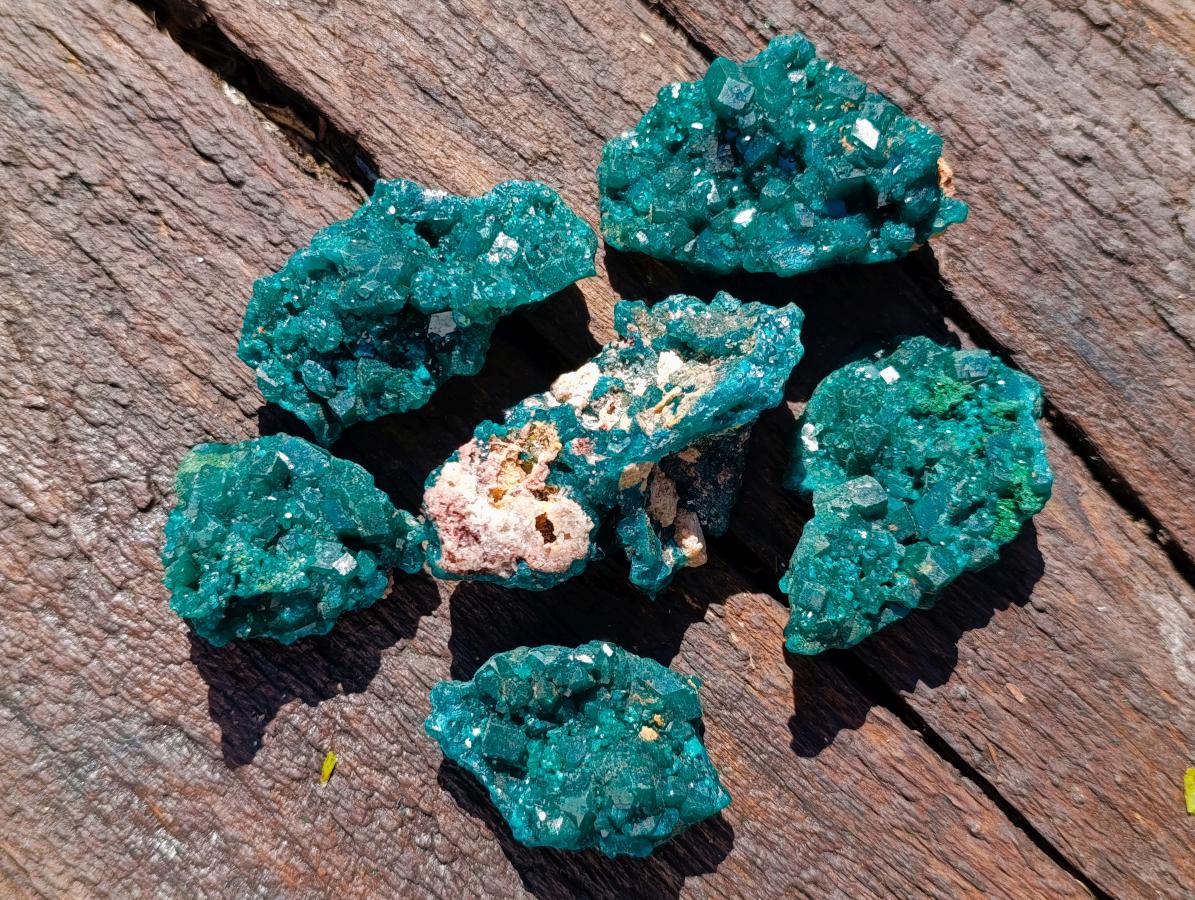 Natural Dioptase Specimens on Dolomite Matrix x 6 From Tantara Mine, Congo