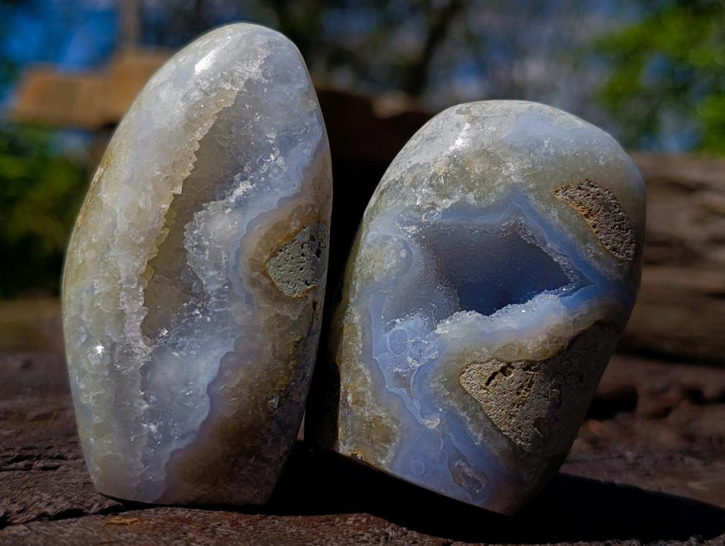 Polished Blue Lace Agate Standing Display Pieces and Free Forms x 15 From Nsanje, Malawi
