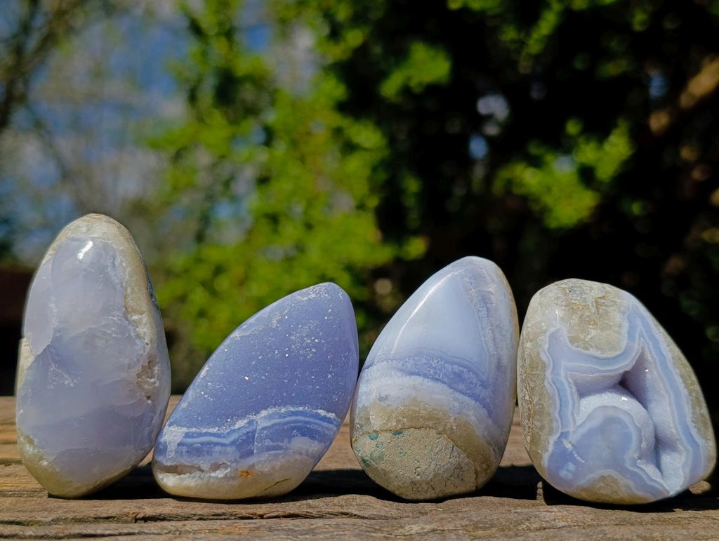 Polished Blue Lace Agate Standing Display Pieces and Free Forms x 15 From Nsanje, Malawi