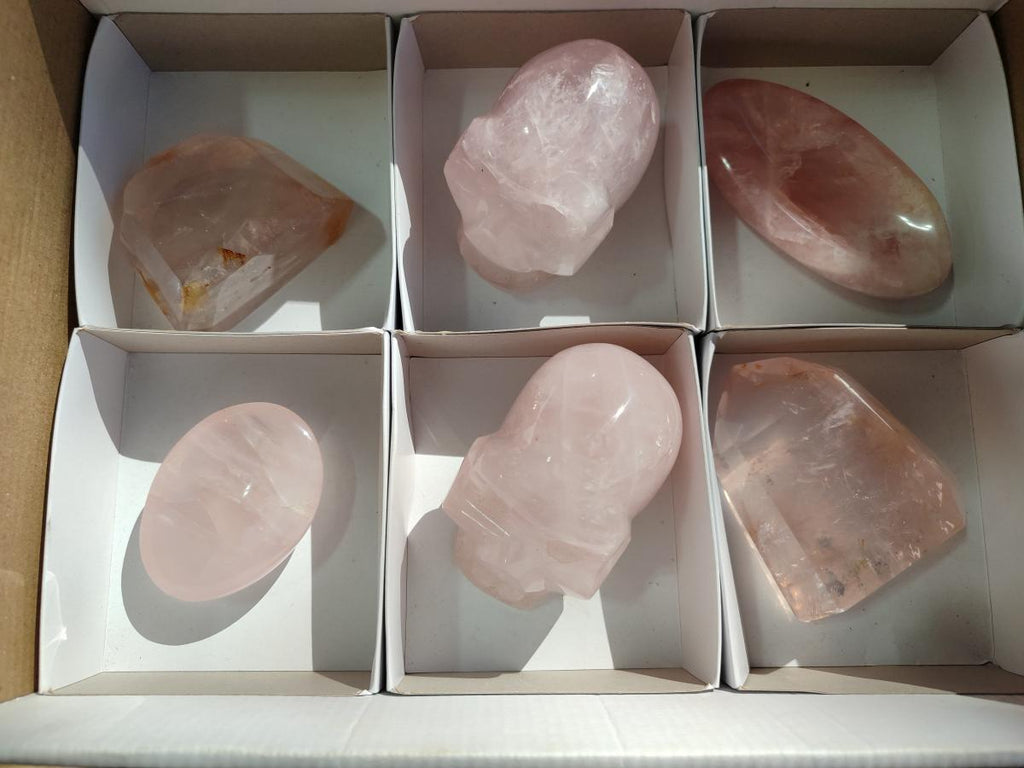 Polished Gemmy Rose Quartz Mixed Tray x 6 From Madagascar