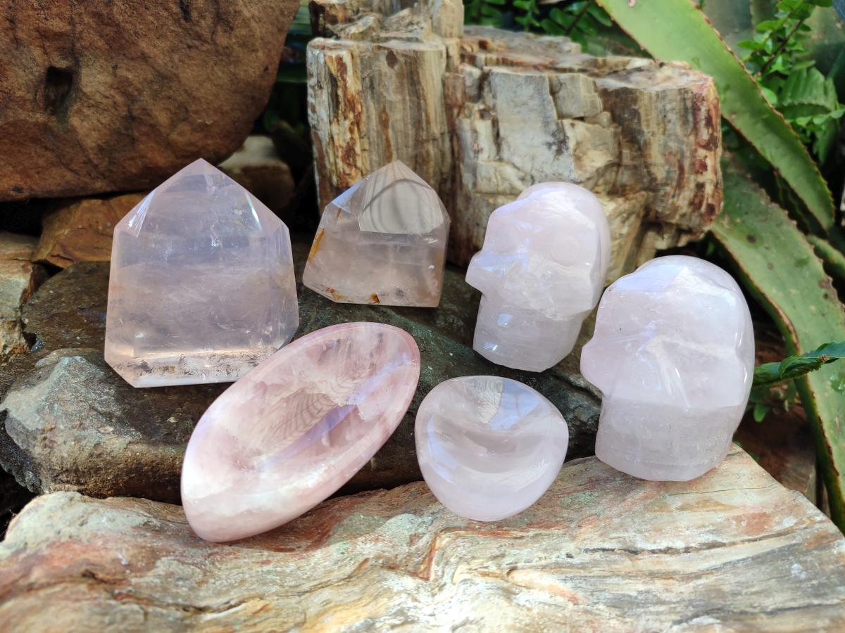 Polished Gemmy Rose Quartz Mixed Tray x 6 From Madagascar