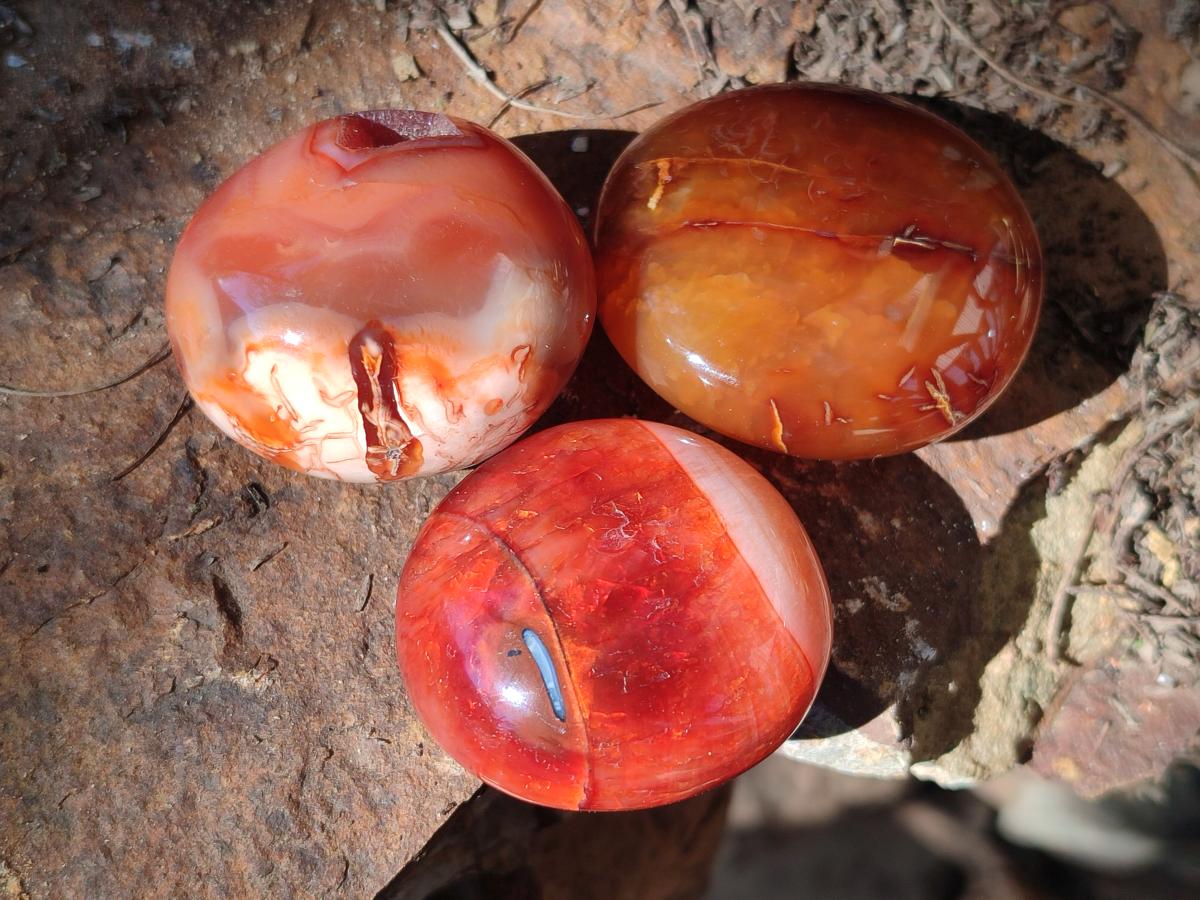 Polished and Natural Carnelian Agate Gemstone Galets x 20 From Madagascar