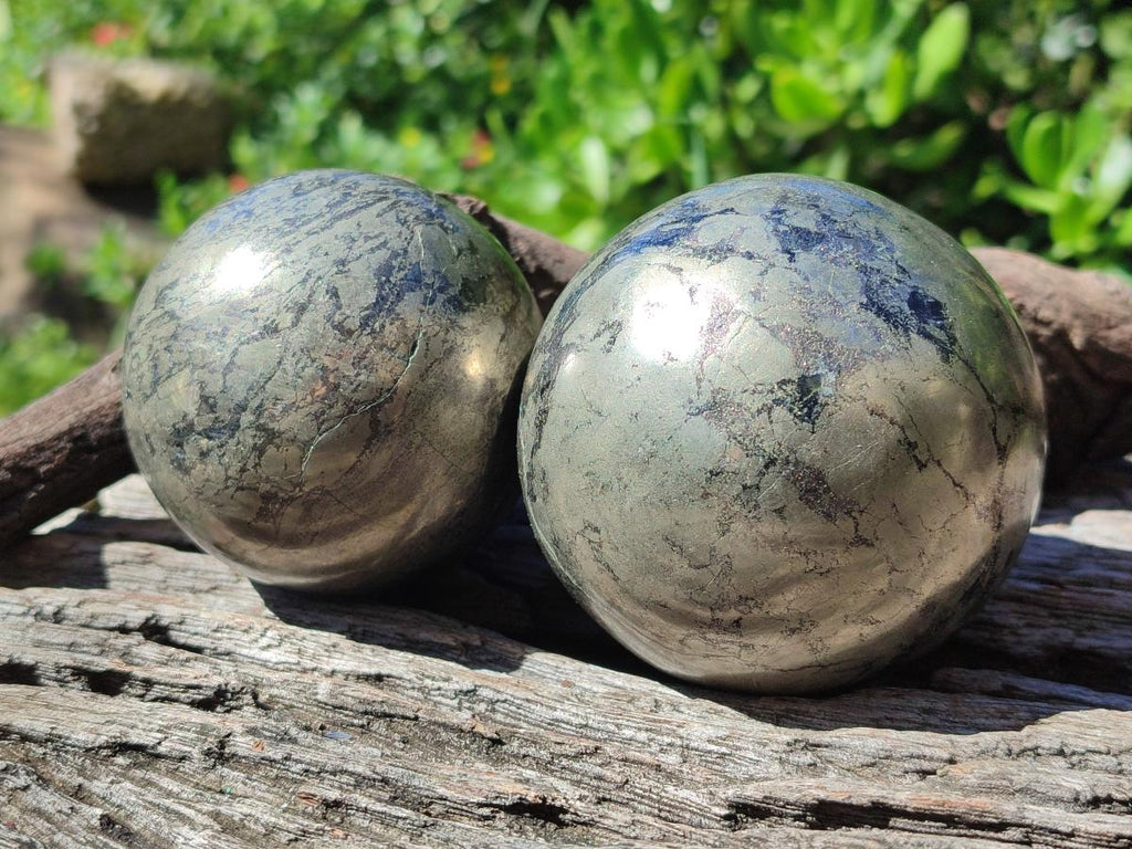 Polished Basalt Pharaoh Stone Spheres x 2 From Iron Duke Mine, Zimbabwe
