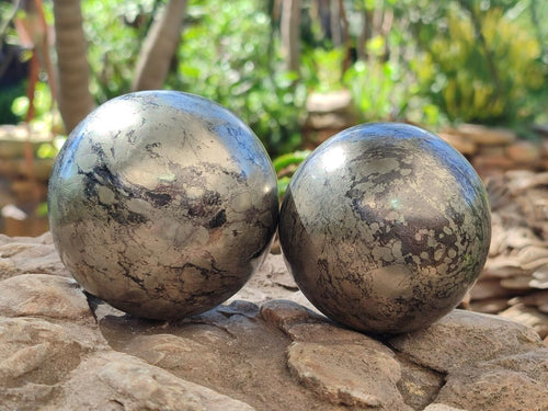 Polished Basalt Pharaoh Stone Spheres x 2 From Iron Duke Mine, Zimbabwe