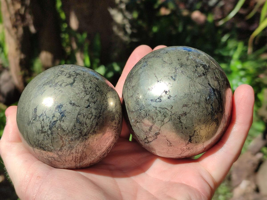 Polished Basalt Pharaoh Stone Spheres x 2 From Iron Duke Mine, Zimbabwe
