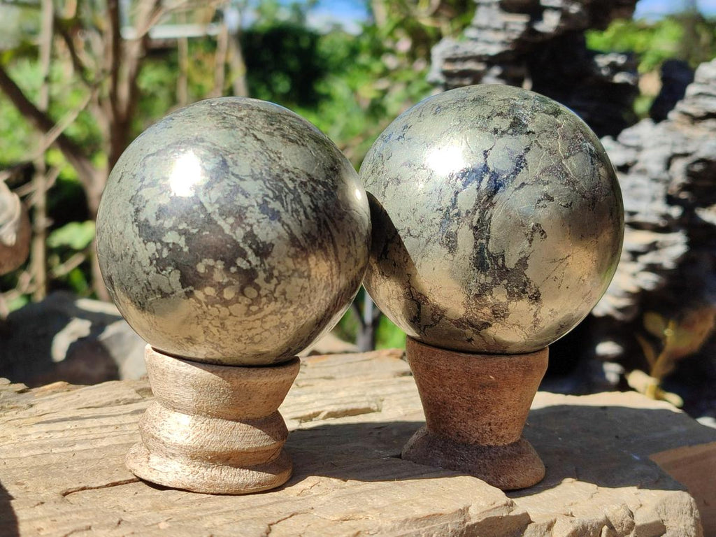 Polished Basalt Pharaoh Stone Spheres x 2 From Iron Duke Mine, Zimbabwe