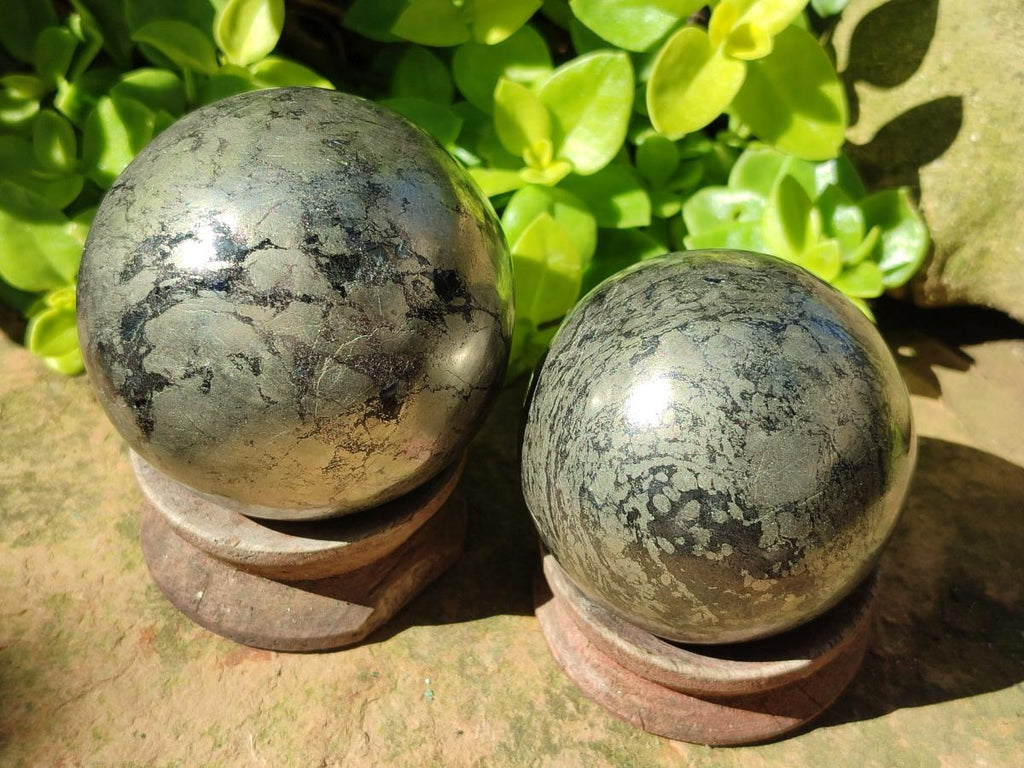 Polished Basalt Pharaoh Stone Spheres x 2 From Iron Duke Mine, Zimbabwe