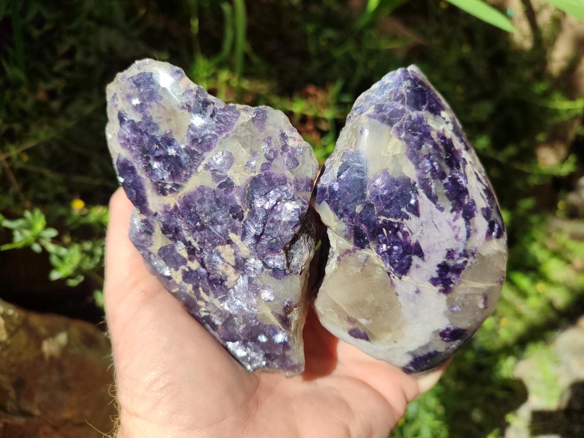 Polished One Side Silver Leaf Lepidolite Slices x 6 From Zimbabwe