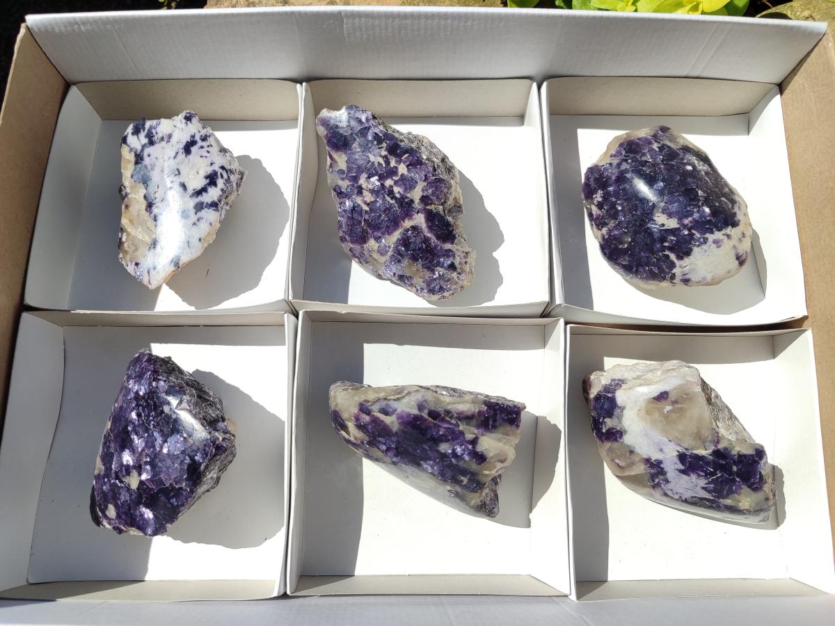 Polished One Side Silver Leaf Lepidolite Slices x 6 From Zimbabwe