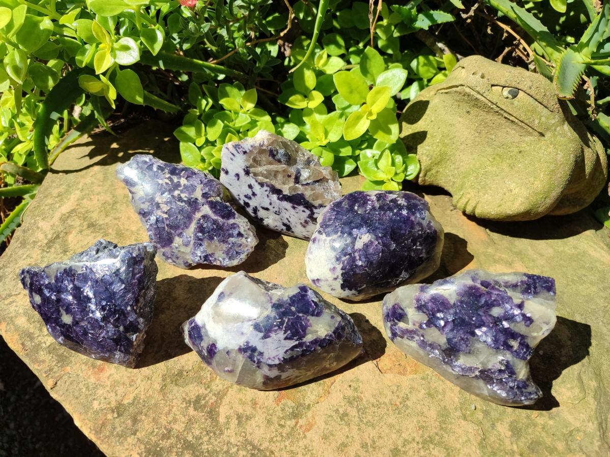 Polished One Side Silver Leaf Lepidolite Slices x 6 From Zimbabwe