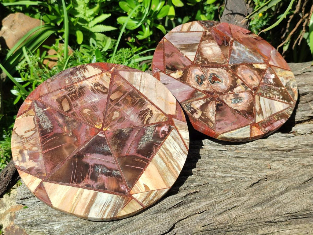 Hand Made Red Podocarpus Petrified Wood Conglomerate Plaque x 2 From Mahajanga, Madagascar