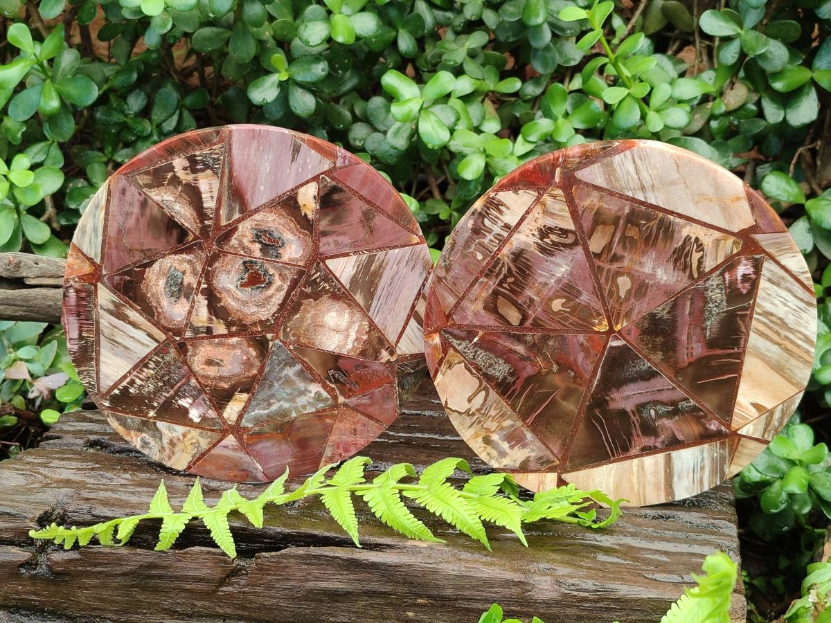 Hand Made Red Podocarpus Petrified Wood Conglomerate Plaque x 2 From Mahajanga, Madagascar