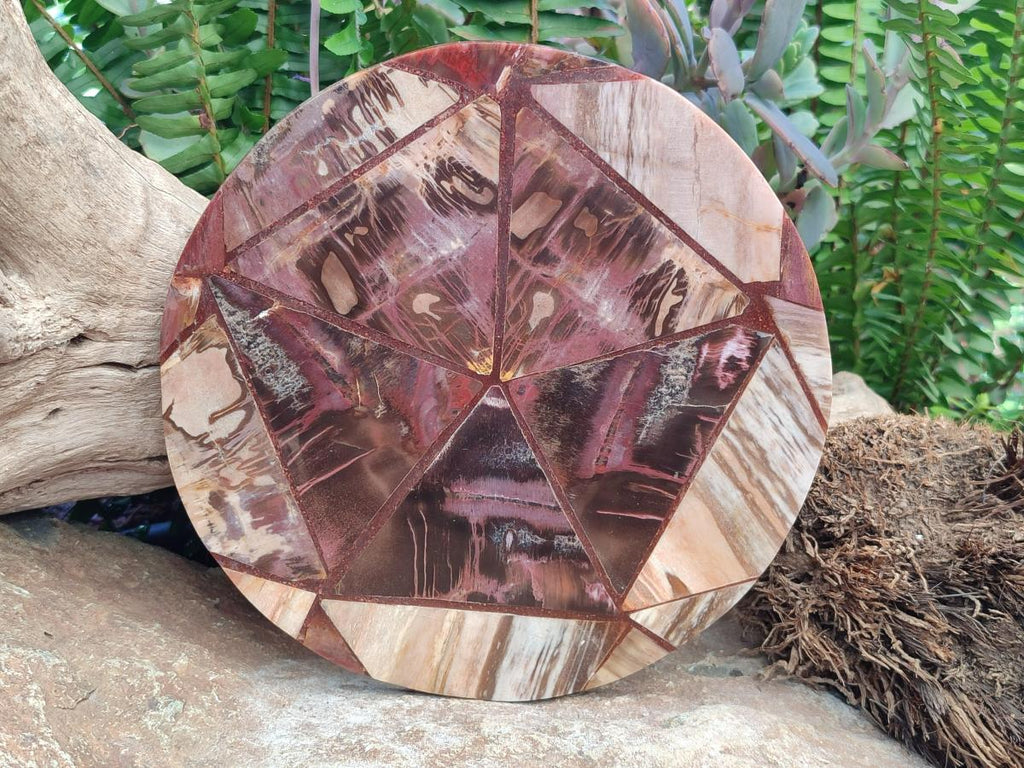 Hand Made Red Podocarpus Petrified Wood Conglomerate Plaque x 2 From Mahajanga, Madagascar