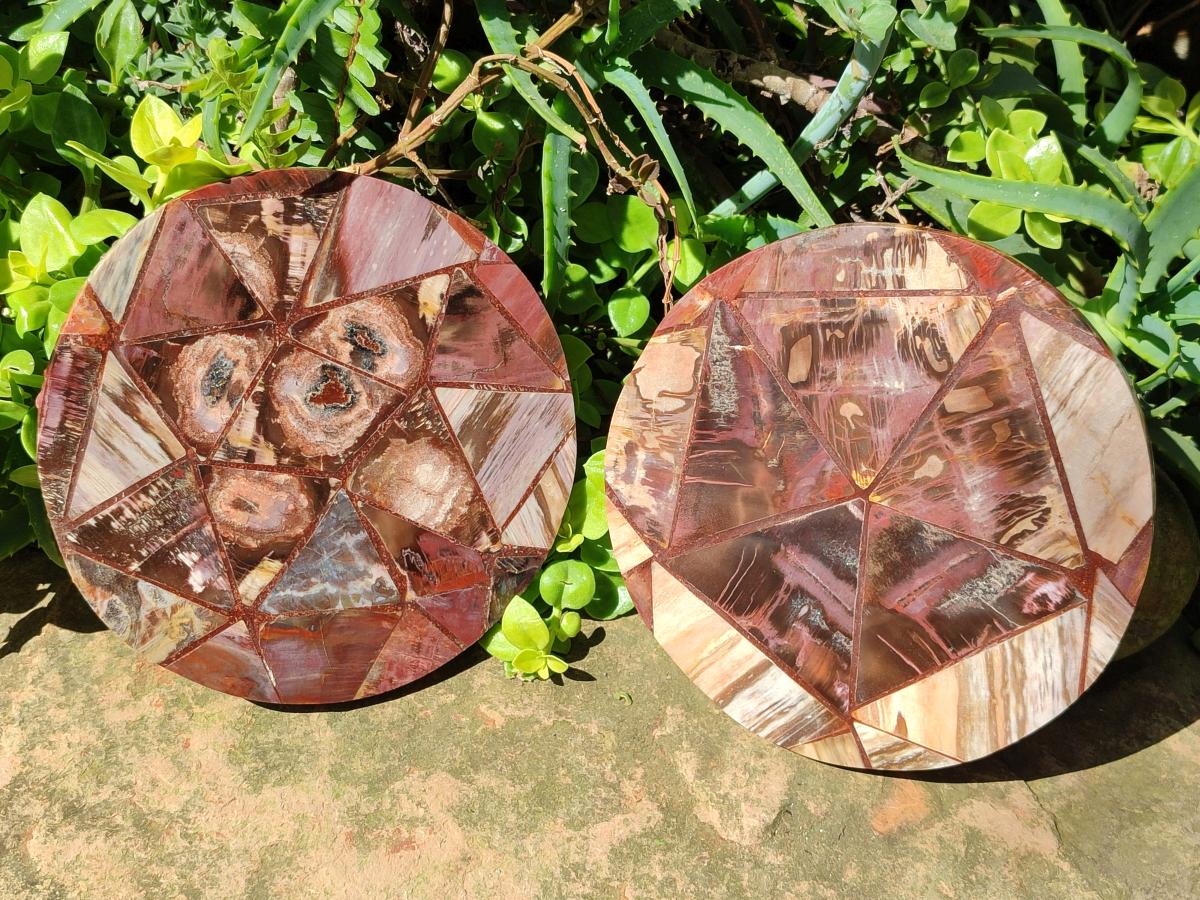 Hand Made Red Podocarpus Petrified Wood Conglomerate Plaque x 2 From Mahajanga, Madagascar