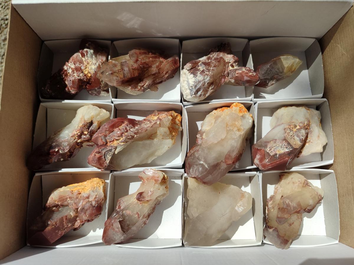 Natural Red Hematoid Quartz Crystals x 12 From Karoi, Zimbabwe