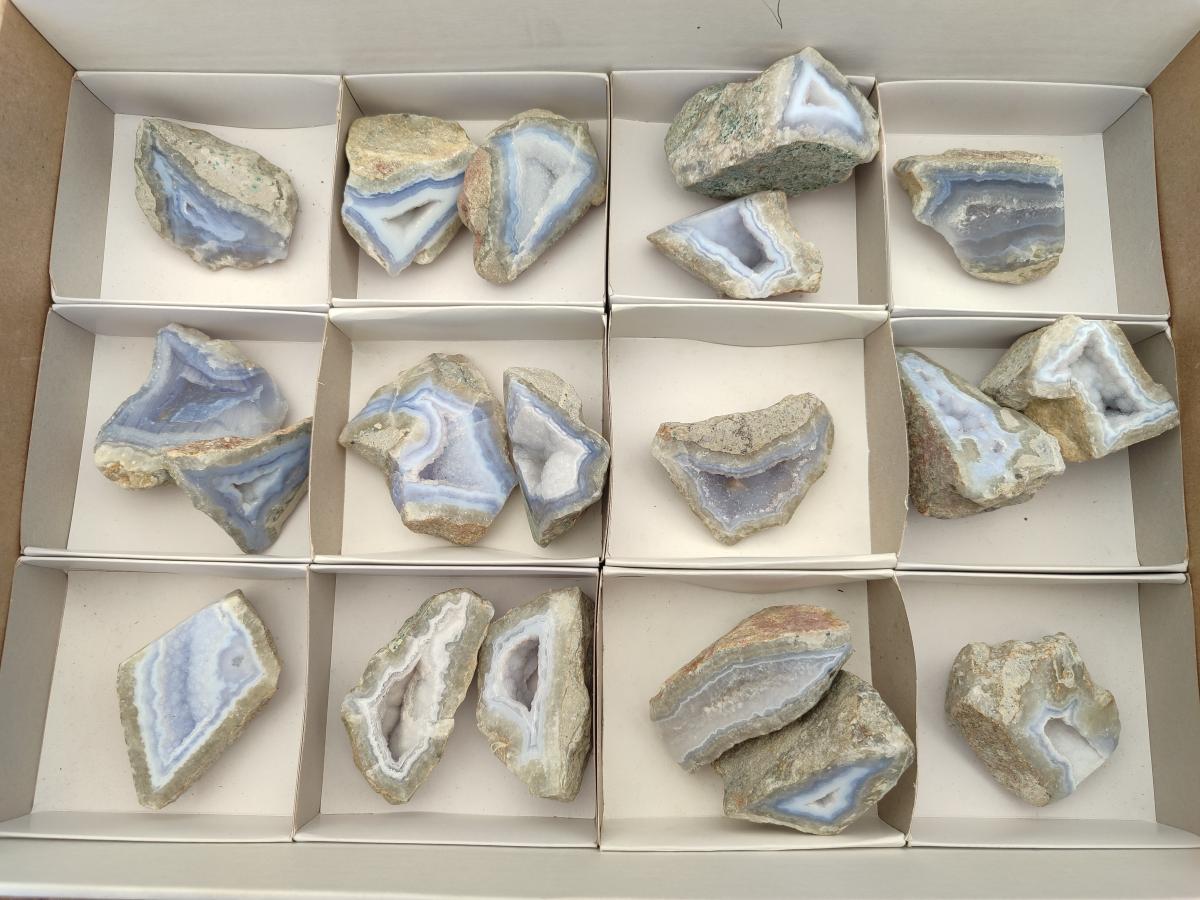 Polished One Side Blue Lace Agate Geodes x 19 From Nsanje, Malawi