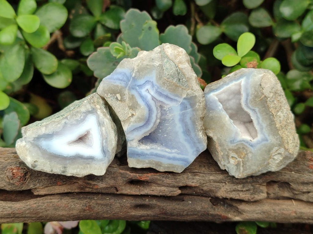 Polished One Side Blue Lace Agate Geodes x 19 From Nsanje, Malawi