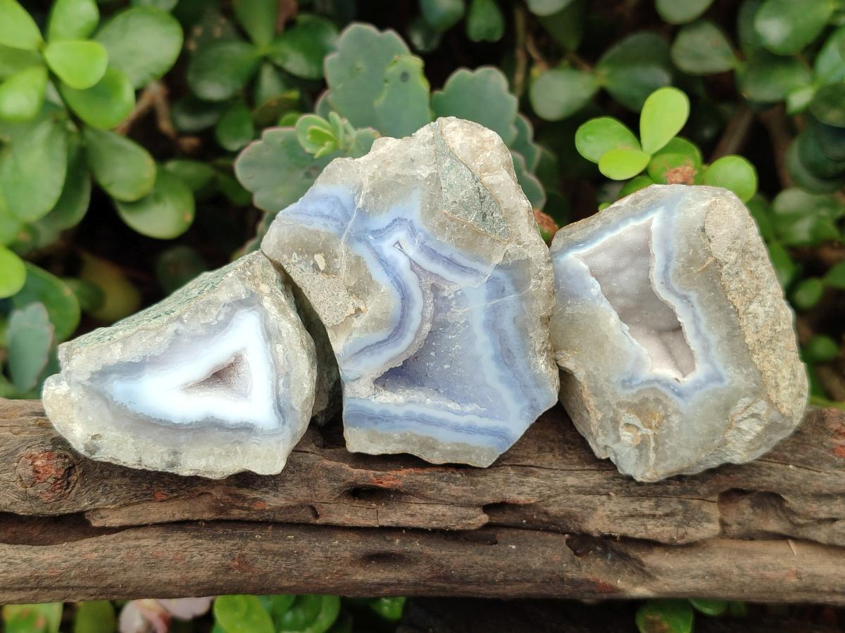 Polished One Side Blue Lace Agate Geodes x 19 From Nsanje, Malawi