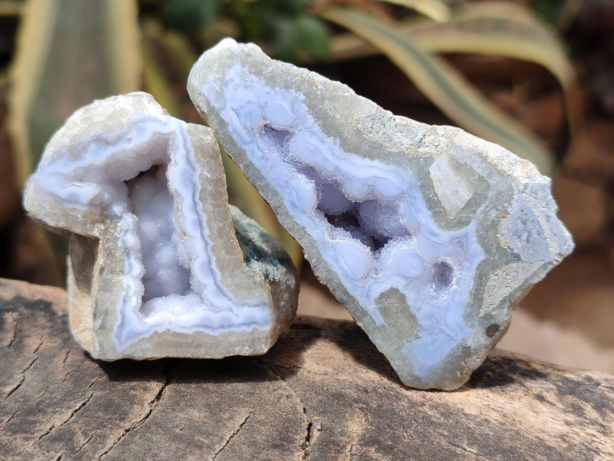 Polished One Side Blue Lace Agate Geodes x 19 From Nsanje, Malawi
