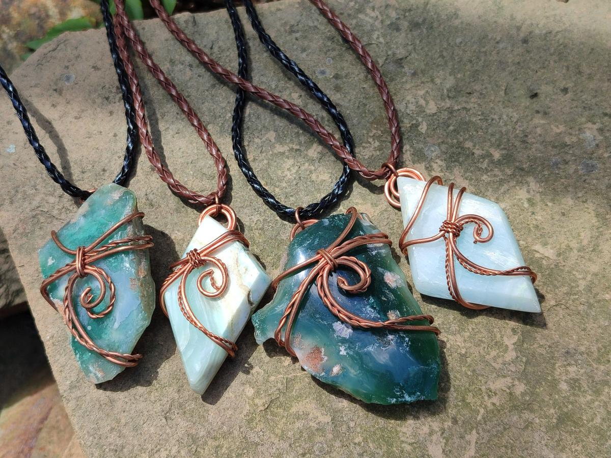 Hand Made Mixed Stone Copper Wire Wrapped Necklaces x 12 From South Africa