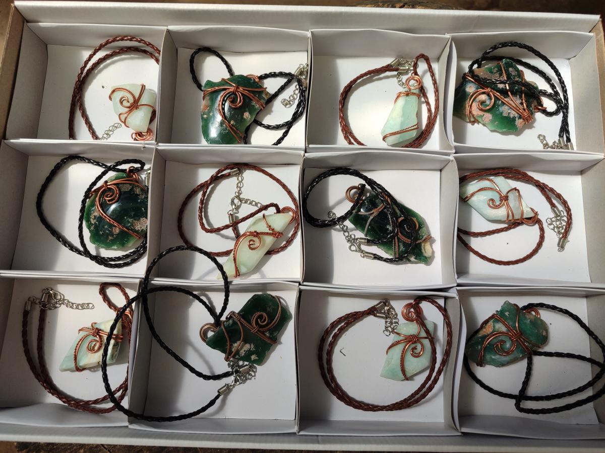 Hand Made Mixed Stone Copper Wire Wrapped Necklaces x 12 From South Africa