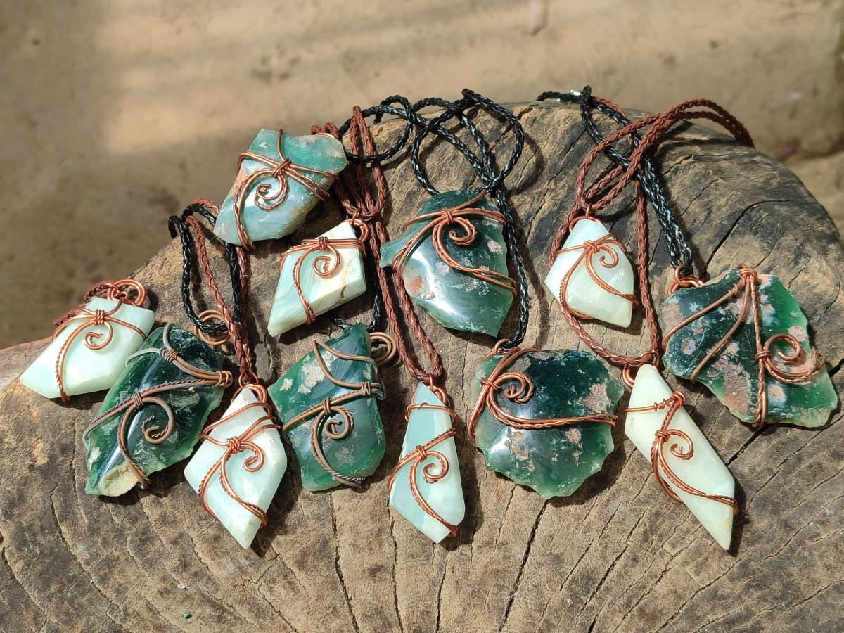 Hand Made Mixed Stone Copper Wire Wrapped Necklaces x 12 From South Africa