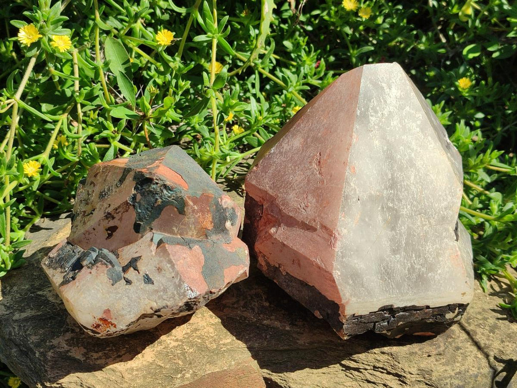 Natural Large Goethite Coated Blacknite Quartz Crystals x 2 From Madagascar