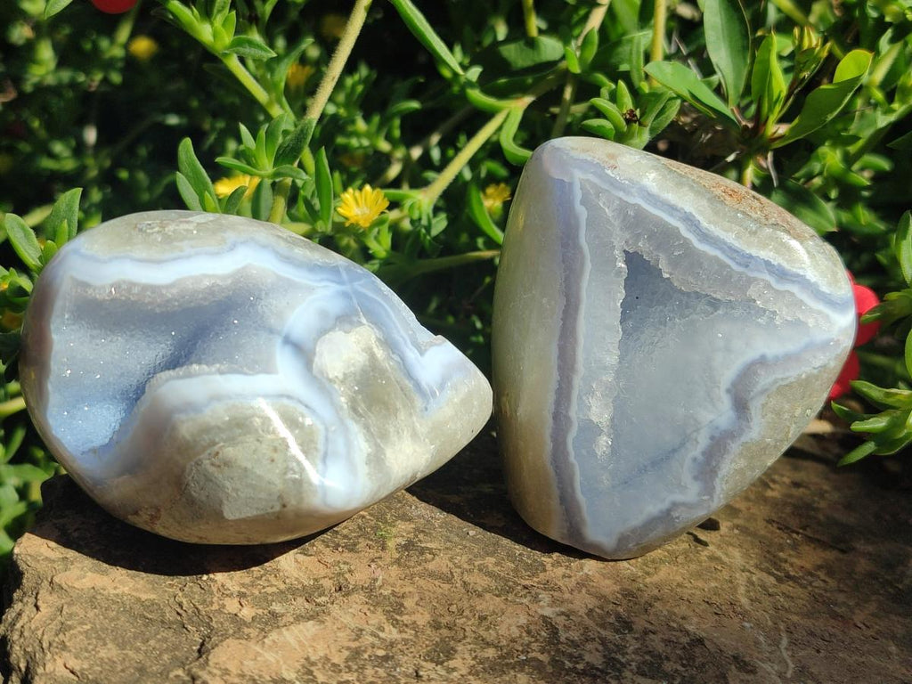 Polished and Natural Blue Lace Agate Standing Display Pieces and Free Forms x 6 From Nsanje, Malawi